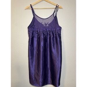 Vintage Dentelle Slip Dress Satin Purple Lingerie Nightgown Feminine Sexy Y2K